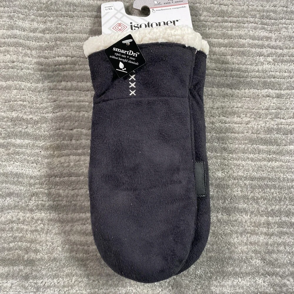 Isotoner Mittens Womens L/XL Black Fleece SmartDri SmartTouch Lined Winter